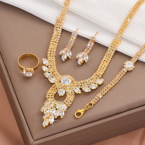 Jewelry set for women, bridal necklace, bracelet, earrings and ring, four-piece set