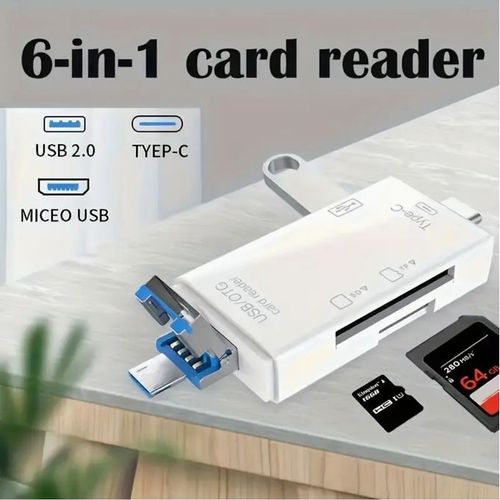 6In1 SD Card Reader TF Micro SD Memory Cards - OTG Adapter