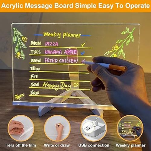 LED Note Board with Colors, Acrylic Dry Erase Board with Light