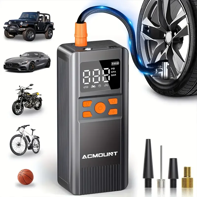 150PSI Portable Air Compressor Tire Inflator - 2x Faster Cordless Tire Pump with Digital Pressure Gauge, LED Light, USB Charging and Rechargeable Lithium Battery - Great for Car, Bicycle, Motorcycle and Ball Inflator