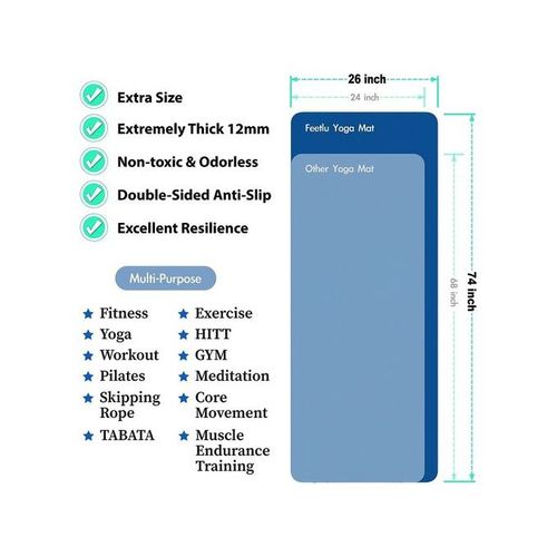 THICK Gym-Yoga Mat + Carrying Strap - Blue