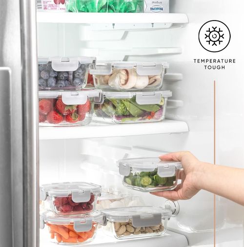12-Pack Airtight Glass Food Storage Containers with Leakproof Snap Lock Lids - Oven, Microwave & Freezer Safe