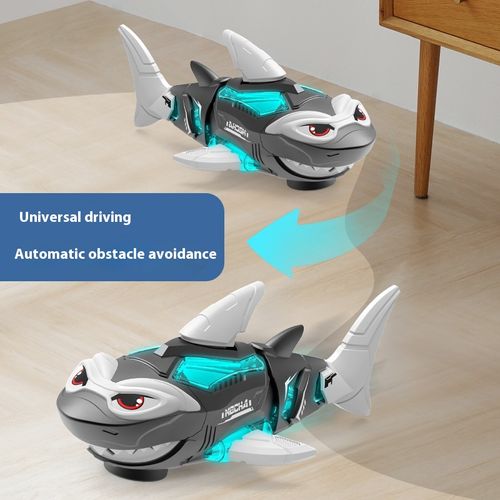 New electric toy universal walking mechanical shark light up with music spray boy toy