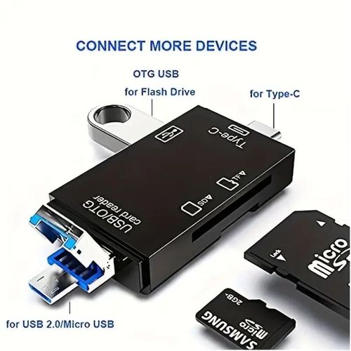 6In1 SD Card Reader TF Micro SD Memory Cards - OTG Adapter
