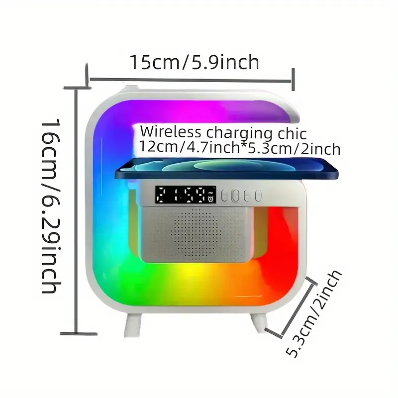 New 4-in-1 Wireless Charging Speaker Colorful LED Desk Lamp Wireless Charging Wireless Speaker Multi functional Hifi Speaker Heavy Bass Speaker Time Alarm Clock TF Card Speaker
