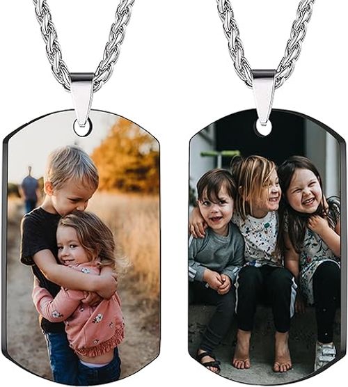 Custom Necklaces--Personalized Double Sided Photo Text + Icon Necklace Men's Custom Necklace with Picture