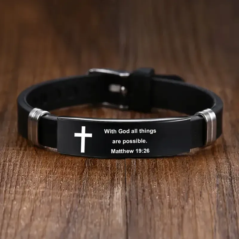 Black-Adjustable Stainless Steel Bible Bracelet