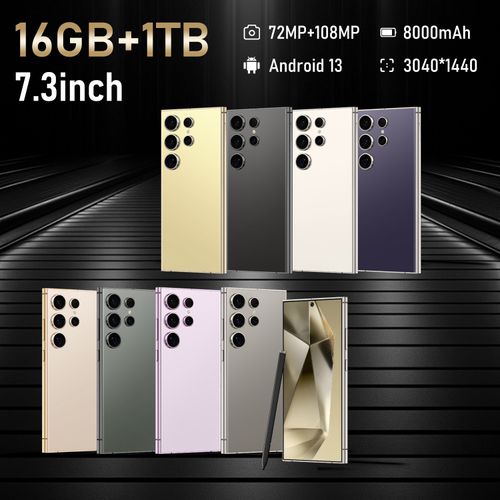 S24 Ultra Black Unlocked Dual SIM 4G Android Phone with Android 13, 16GB+1TB RAM, 7.3-inch HD Display, 8000mAh Battery, Face Recognition, GPS, Built-in Pen, Comes with Earphones, Case, Type-cu Cable, Screen Protector, Festive Birthday Gift!
