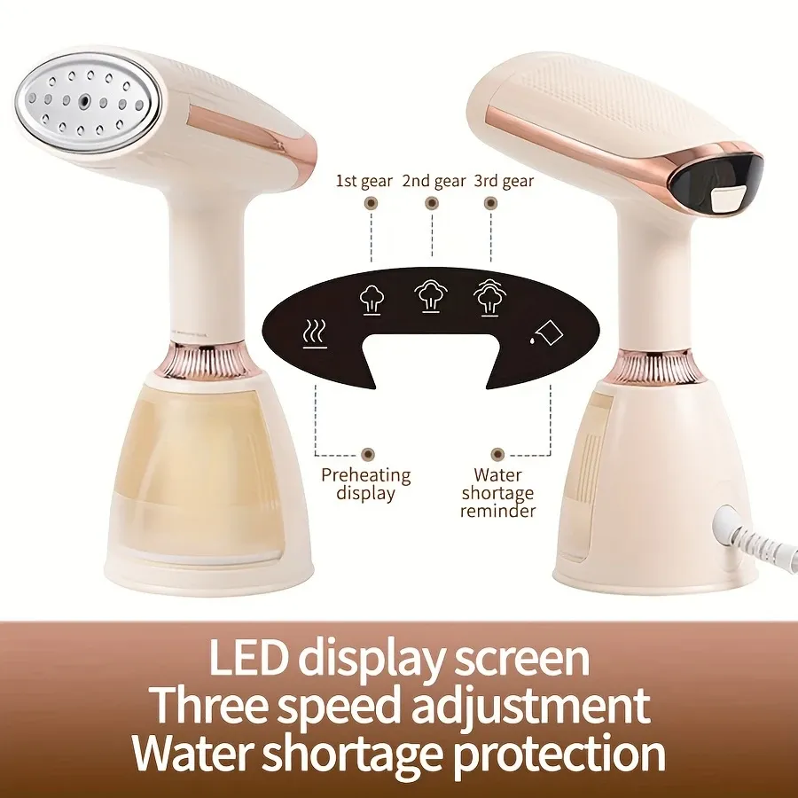 Quick-Heat Handheld Garment Steamer with Smart LCD Display, 2-in-1 Iron & Steamer Combo, Large Water Tank and Fabric Brush - Wrinkle Removal, British Plug