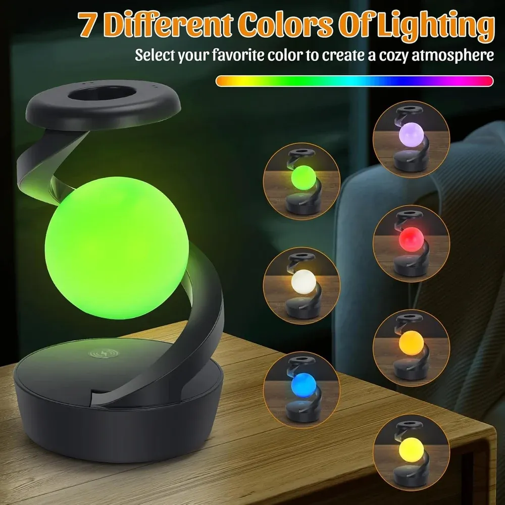 Spiral Levitation Floating Light RGB Night Light with Phone Wireless Charging Pad