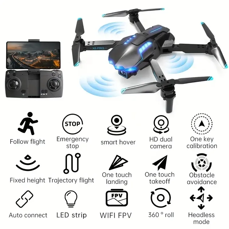 X6 drone high-definition aerial photography optical flow positioning 4k dual camera three-sided obstacle avoidance and fixed height remote control aircraft toy