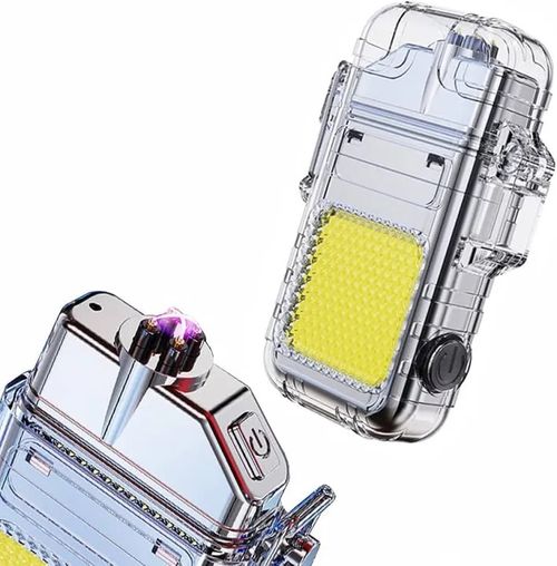 Waterproof Outdoor Arc Electric Lighter USB Rechargeable Lighter LED Flashlight Double Arc Plasma Lighter Perfect for Camping Hiking Traveling