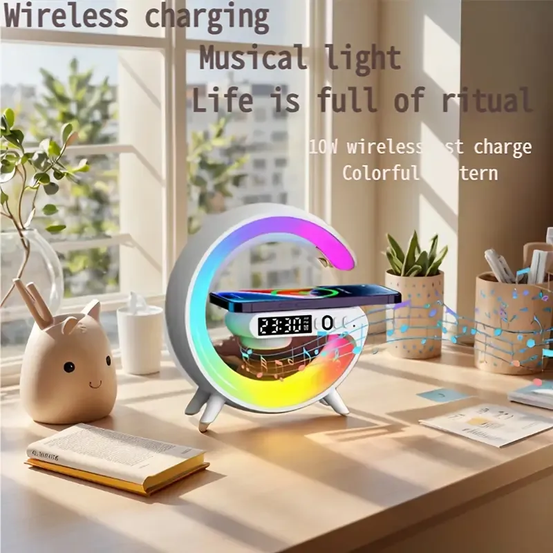 Wireless Speaker Wireless Charging Atmosphere Night Light Speaker Birthday Gift for Boyfriend, Girlfriend, Best Friend, Brother-White