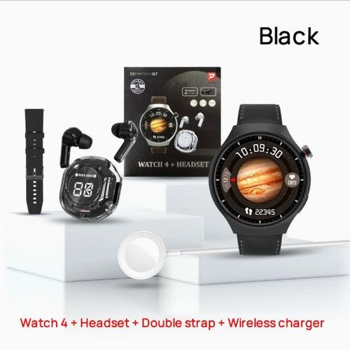 New D21 watch4 SET round screen smart watch set HD wireless charging steel leather multi-strap 7+1 hands