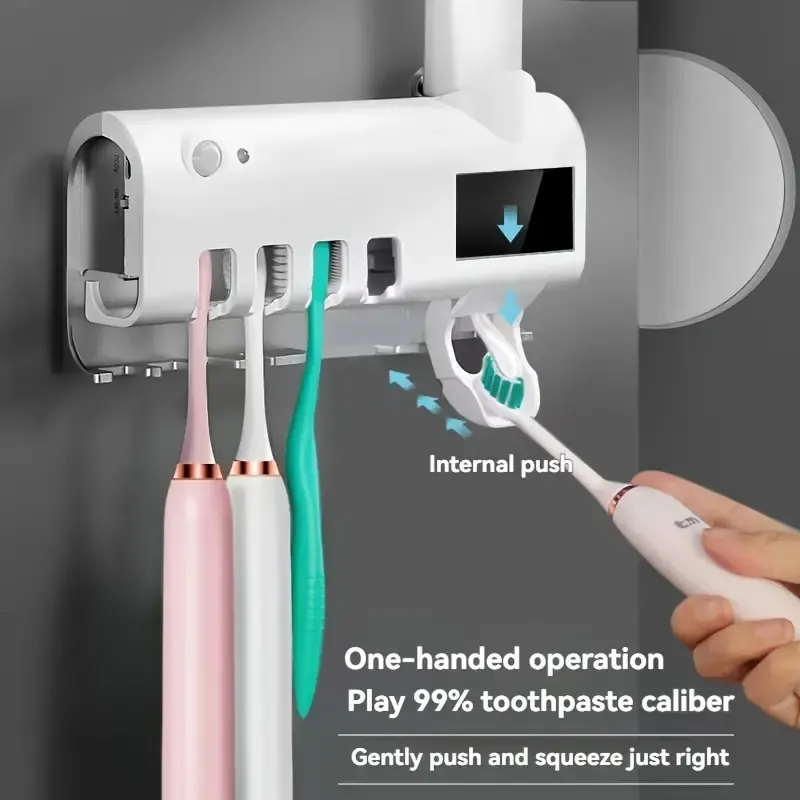 SENBOWE USB Rechargeable Smart Toothbrush Holder with Blue Light Sterilizer, UV-Catalyst Ray & Photocatalyst Technology, Non-Punch Wall-Mounted Design, 18650 Lithium Battery, Multi-Functional Toothbrush Storage Box for Hygienic Home Bathroom Organization, USB Rechargeable Holder | Modern Toothbrush Holder | Highquality Materials