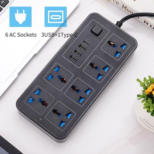 USB Socket-power Strip, 18 Holes, 1.8m Cable, 3*USB,1*Type-C
