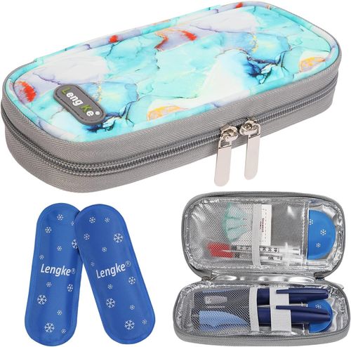 Insulin Cooler Travel Case for Diabetic Insulin Cooling Bag Travel Insulin Pencil Case Cooler Insulin Bag Diabetic Organizer Accessories with 2 Ice Packs, marble green, Compact