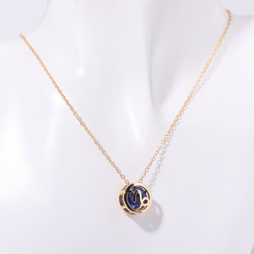 Double-sided hollow twelve constellations necklace, versatile twelve birthdays, zircon pendant, clavicle chain, real gold plated, color-preserving