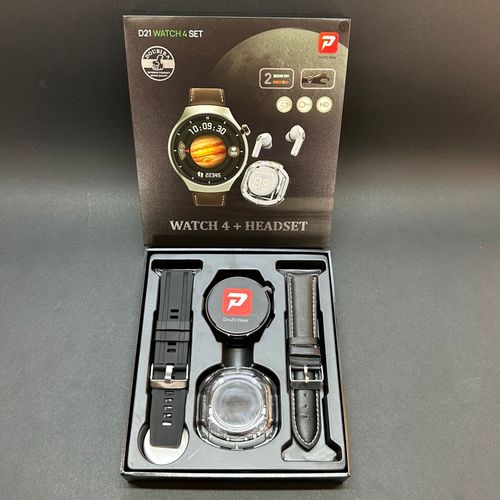New D21 watch4 SET round screen smart watch set HD wireless charging steel leather multi-strap 7+1 hands