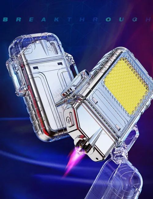 Waterproof Outdoor Arc Electric Lighter USB Rechargeable Lighter LED Flashlight Double Arc Plasma Lighter Perfect for Camping Hiking Traveling