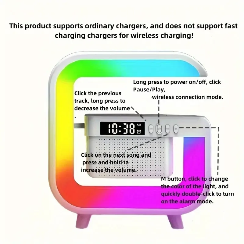 New 4-in-1 Wireless Charging Speaker Colorful LED Desk Lamp Wireless Charging Wireless Speaker Multi functional Hifi Speaker Heavy Bass Speaker Time Alarm Clock TF Card Speaker