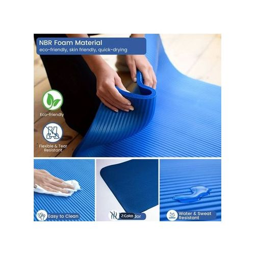 THICK Gym-Yoga Mat + Carrying Strap - Blue