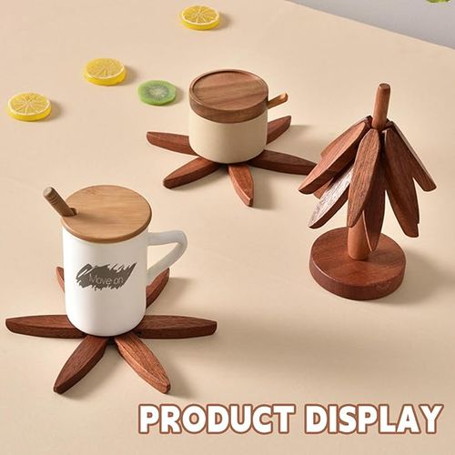 3 Wooden Trivets+1 Stand  Wooden creative walnut one tree solid wood insulation mat Christmas tree insulation table mat home coaster Casserole mat