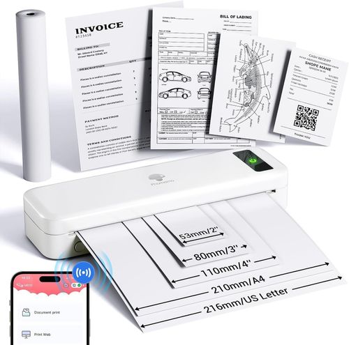Portable Travel Wireless Printer M08F Thermal Wireless Printer Support, Inkless Bluetooth Printer Compatible with Mobile Phones, Laptops and PCs, Suitable for Travel, Business, Office