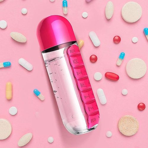 Outdoor Portable Water Bottle With Medicine Box-600ML-Pink