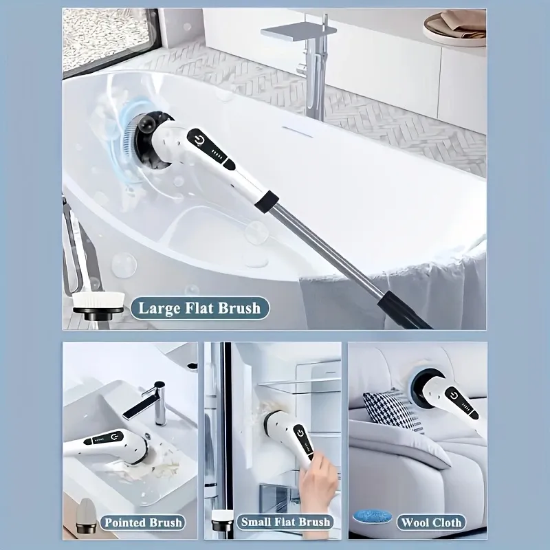 9-In-1 Electric Convenient Rotating Cleaning Brush, Wireless Shower Brush, Interchangeable Brush Heads, Adjustable Telescopic Handle, Comes with a 2-Speed Electric Cleaning Brush, Suitable for Floors, Bathrooms, Bathtubs, Tiles, Kitchens, Perfect for Occasions Like Valentine'S Day, Birthdays, And More.