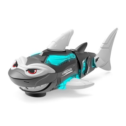 New electric toy universal walking mechanical shark light up with music spray boy toy