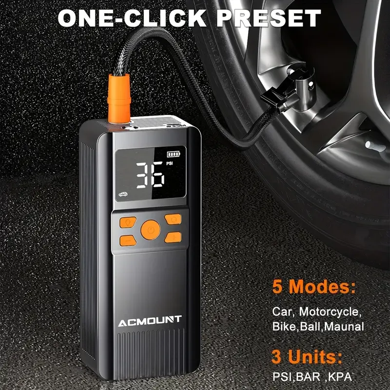 150PSI Portable Air Compressor Tire Inflator - 2x Faster Cordless Tire Pump with Digital Pressure Gauge, LED Light, USB Charging and Rechargeable Lithium Battery - Great for Car, Bicycle, Motorcycle and Ball Inflator