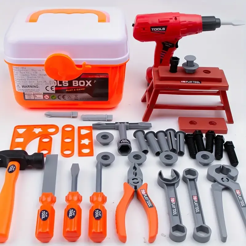 Mini children's 39-piece simulation repair tool box toy set with electric drill and screwdriver tools for boys engineering repair box Christmas gift (batteries not included)