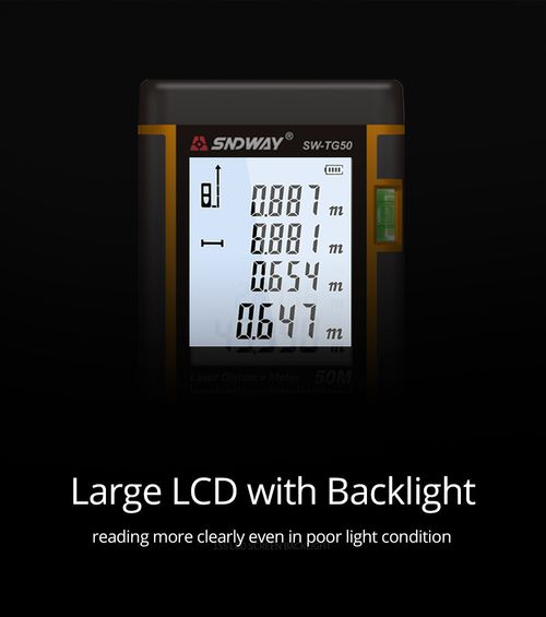 Sndway Laser Distance Measure SW-TG50 Digital Rangefinder 80m Meter Tape Area Volume with Bubble Level and LCD 4 Line Display