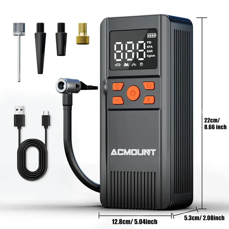 150PSI Portable Air Compressor Tire Inflator - 2x Faster Cordless Tire Pump with Digital Pressure Gauge, LED Light, USB Charging and Rechargeable Lithium Battery - Great for Car, Bicycle, Motorcycle and Ball Inflator