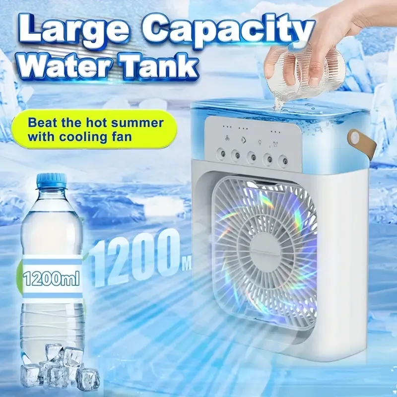 1pc 1200ml Multi-Function Five Hole Humidification Air Conditioning Fan Electric Fan Desktop Spray 5-Speed Air Conditioning Water-Cooling Fan USB Type-C Spray Humidification Fan USB Fan Home Office Gym Portable Fan