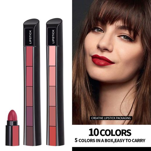 2 Pcs 5 In 1 Matte Lipstick Kit Waterproof Nude Combination Lipgloss Long Lasting Velvet Red Show Complexion Sexy Lip Tint Cosmetic(10 COLORS)