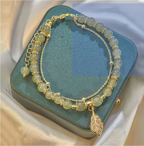 Wotian Jade Lucky Gold Leaf Bangle-Tree Leaves