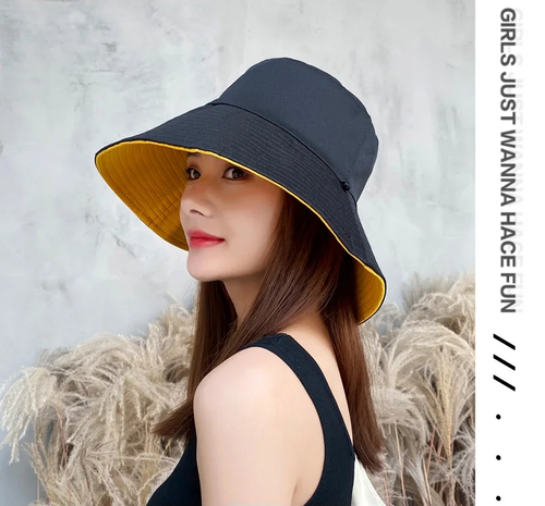 Women Double-sided Sun Hats Girl Large Brimmed Bucket Caps
