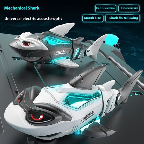 New electric toy universal walking mechanical shark light up with music spray boy toy