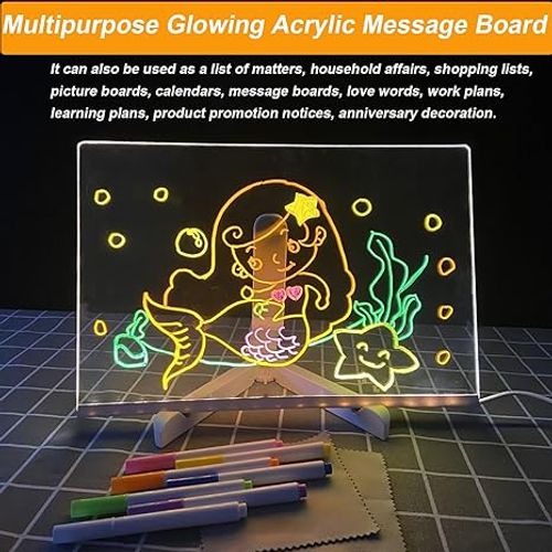 LED Note Board with Colors, Acrylic Dry Erase Board with Light