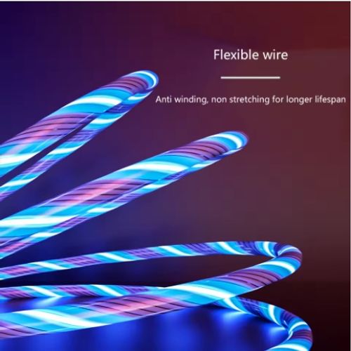 3 in 1 LED light Micro USB Type C Cable 3A Fast Charging for Samsung iPhone Xiaomi Flowing Streamer Type-C Cable Glowing Cable