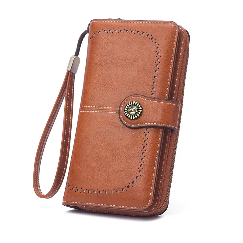 Womens Large Capacity Genuine Leather RFID Blocking Wallets