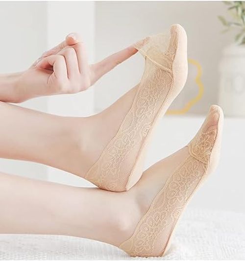 🧦5 Pairs Lace No Show Liner Socks for Women✨(Black+Blue+Gray+Skin tone+White）