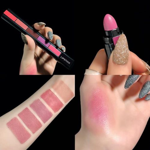 2 Pcs 5 In 1 Matte Lipstick Kit Waterproof Nude Combination Lipgloss Long Lasting Velvet Red Show Complexion Sexy Lip Tint Cosmetic(10 COLORS)