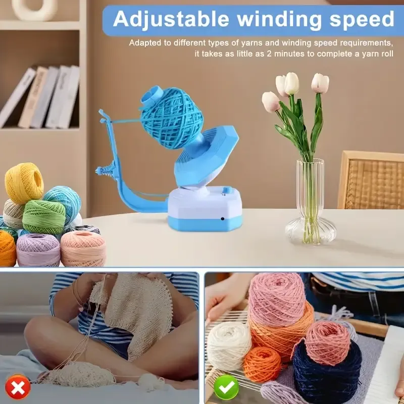 Electric Yarn Winding Machine, Usb-Powered Ball Winder, Adjustable Tension Knitting Wool Rewinder, No Batteries Required, Available in Blue And Pink Options.