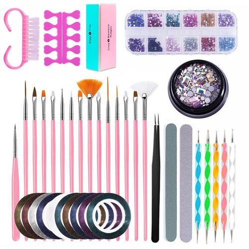 Nail Art Tools Kit Manicure 3D Nail Tool UV Nail Painting Brush Set Dotting Pen Rhinestones Decor