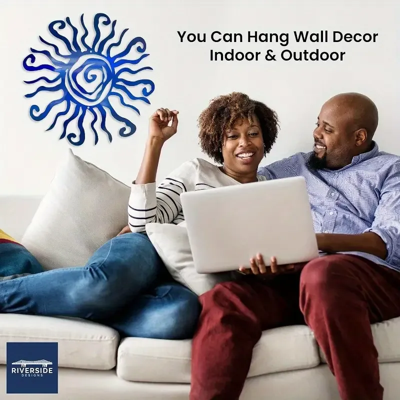 31cm Wacky Sun Blue Metal Wall Art
