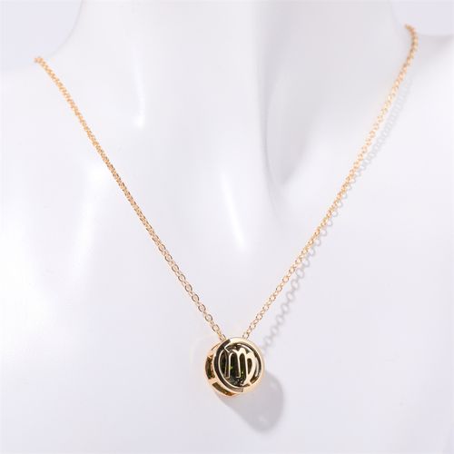 Double-sided hollow twelve constellations necklace, versatile twelve birthdays, zircon pendant, clavicle chain, real gold plated, color-preserving