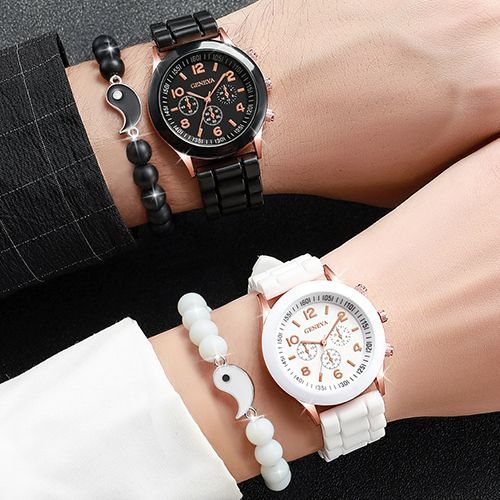4pcs Geneva Couple Watches Jewelry Set
